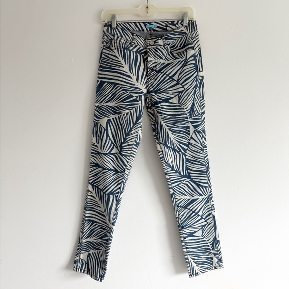J. McLaughlin Jaycie Blue & White Palm Print Jeans - Picture 1 of 7